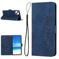 thumbnail image 1 of Feishell for iPhone 14 Plus 6.7 inch Wallet Case,for Women Men,Love Heart Pattern Embossed Plain PU Leather Magnetic Clasp Credit Card Slots Folio Flip Kickstand Phone Cover,Blue, 1 of 11
