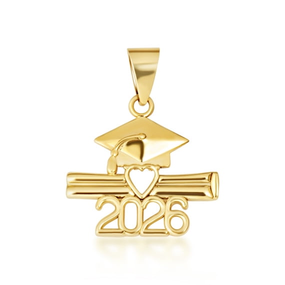 14k Solid Gold Gold Class Of 2026 Diploma Graduation Cap Pendant (14K Yellow Gold, Pendant Only)