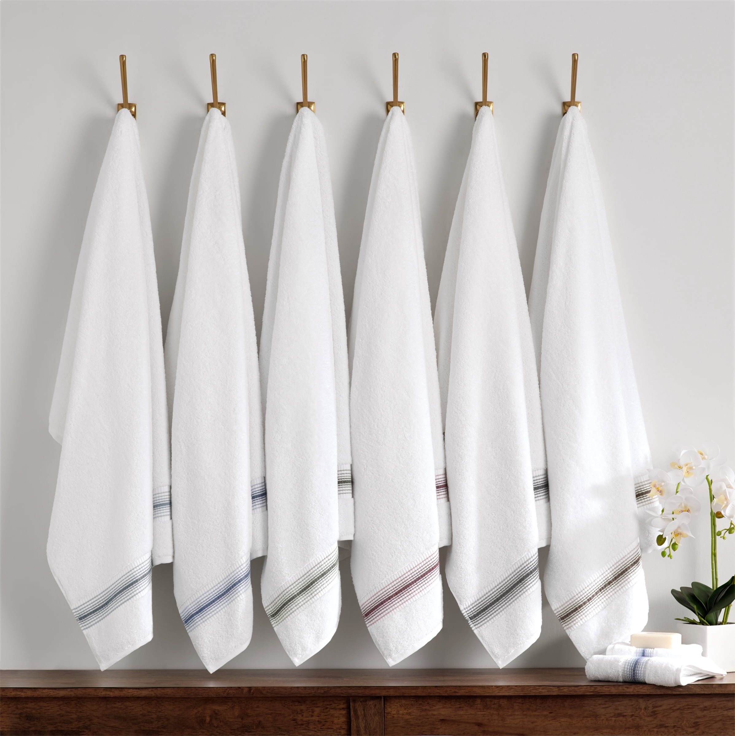 Aston & Arden Turkish Cotton Bath Towels (2-Pack, Thick 600 GSM, 30x60 in., Ultra Soft and Plush, White with Crystal Blue Ombre Striped Border