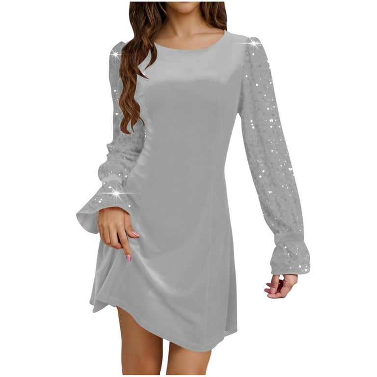 Vetsdori Bodycon Mini Dresses for Women Casual Crew Neck Dresses Formal Long Sleeve Party Mujer Solid Color Juniors Dress Velvet, Women's, Size: 2XL,