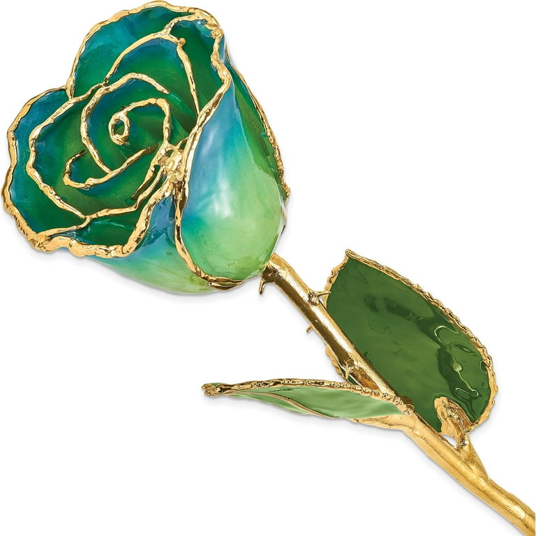 Lacquer Dipped 24k Gold Trim Peridot & Navy Real Rose