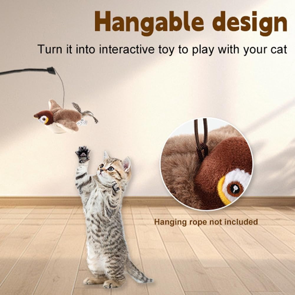 Flying Bird Cat Toy, Motion Activated Simulated Chirping Toy with Feather Tail, Remote Control Cat Toy with Catnip, Interactive Pet Play Toy for Cat Exercise and Entertainment