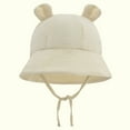 thumbnail image 6 of Xfvqtps Infant Bucket Hat with Cute Ears Lace Up Strap Wide Brim Sun Protection Sunshade Solid Color Soft Breathable Outdoor Sun Hat for 3-12 Months Beige, 6 of 7