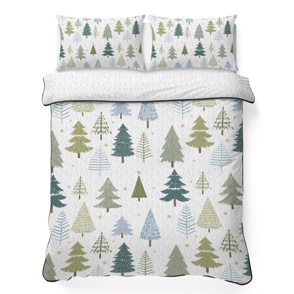 Twin XL Quilt Set, Christmas Tree Blue Green Lightweight Quilt Sets Summer Comforter Coverlets with 2 Pillow Shams, Modern Minimalist Art Breathable 3 Piece Bedding Set for All Seasons