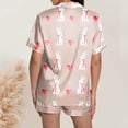 thumbnail image 4 of Yuncity Womens Easter Pajama Set Silk Satin Heart Shaped Rabbit Short Sleeve Button Down Shirt Shorts Pjs Loungewear Sleepwear Beige Xl, 4 of 5
