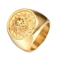 thumbnail image 2 of Mens Lion Head Ring Titanium Steel Geometric Handmade European American Travel Souvenir Gold Black Gift Bold Design, 2 of 4