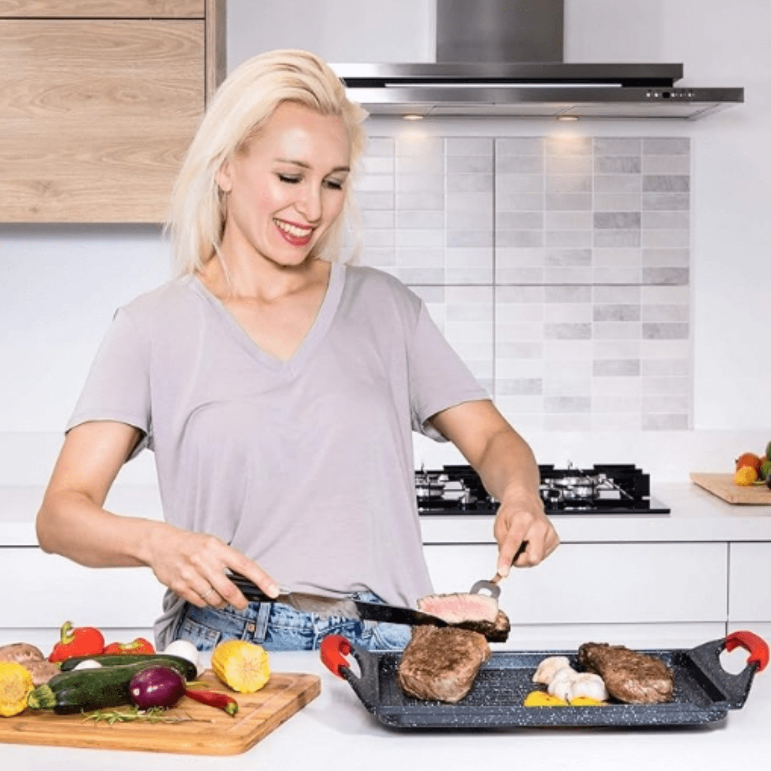 Aluminum Bbq, 18x10.5" Rectangle Grill Pan for Indoor Cooking, Non-stick Flat Top Griddle Pan for Stove Top, For Fish Vegetables & As Steak Pan, Stove Top Grill Induction Griddle