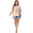 thumbnail image 3 of DARING DIVA Women's Plus Drawstring Ruched Peplum Blouse Tops 1X Light Apricot, 3 of 6