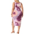 thumbnail image 3 of Agnes Orinda Women's Plus Size Sundress Tie Dye Side Split V Neck Sleeveless Beach Casual Midi Tank Dresses 2X Purple Orange, 3 of 5