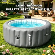 POOLTOHOT Inflatable Hot Tub 71 x 28, Portable Hot Tubs Built-in Heat Pump and 6-Color Lights for 2-4 Person, Blow Up Outdoor Hot Tubs with 143 Soothing Air Jets and Filter System for SPA