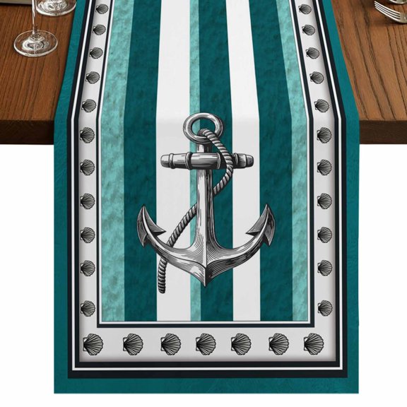 Table Runners 120 Inches Long Dress Scarves, Teal Blue Anchor Farmhouse Coffee/Dining/Kitchen Table Runner for Living Room, Nautical Summer Beach Coastal Ocean 13x120 Inch