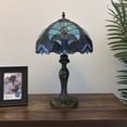 thumbnail image 5 of Tiffany Table Lamp Green Brown Stained Glass Liaison LED Bulb Included for Living Room Bedroom Bedside 12"W*12"D*19"H, 5 of 6
