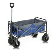 Sekey Updated Folding Collapsible Utility Wagon Cart Outdoor Garden Shopping Cart Beach Wagon w/ All-Terrain Wheels Brake Blue with Gray