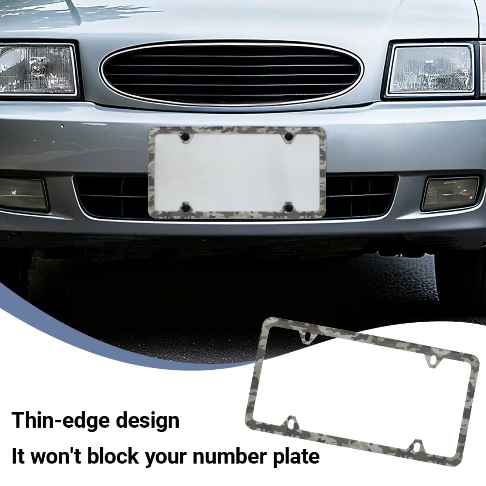 Jeiento Gray Camo License Plate Frames Rattle Proof 4 Holes Car Licence Plate Covers with Screws Washers and Caps Easy to Install Car Tag Frames for US Vehicles