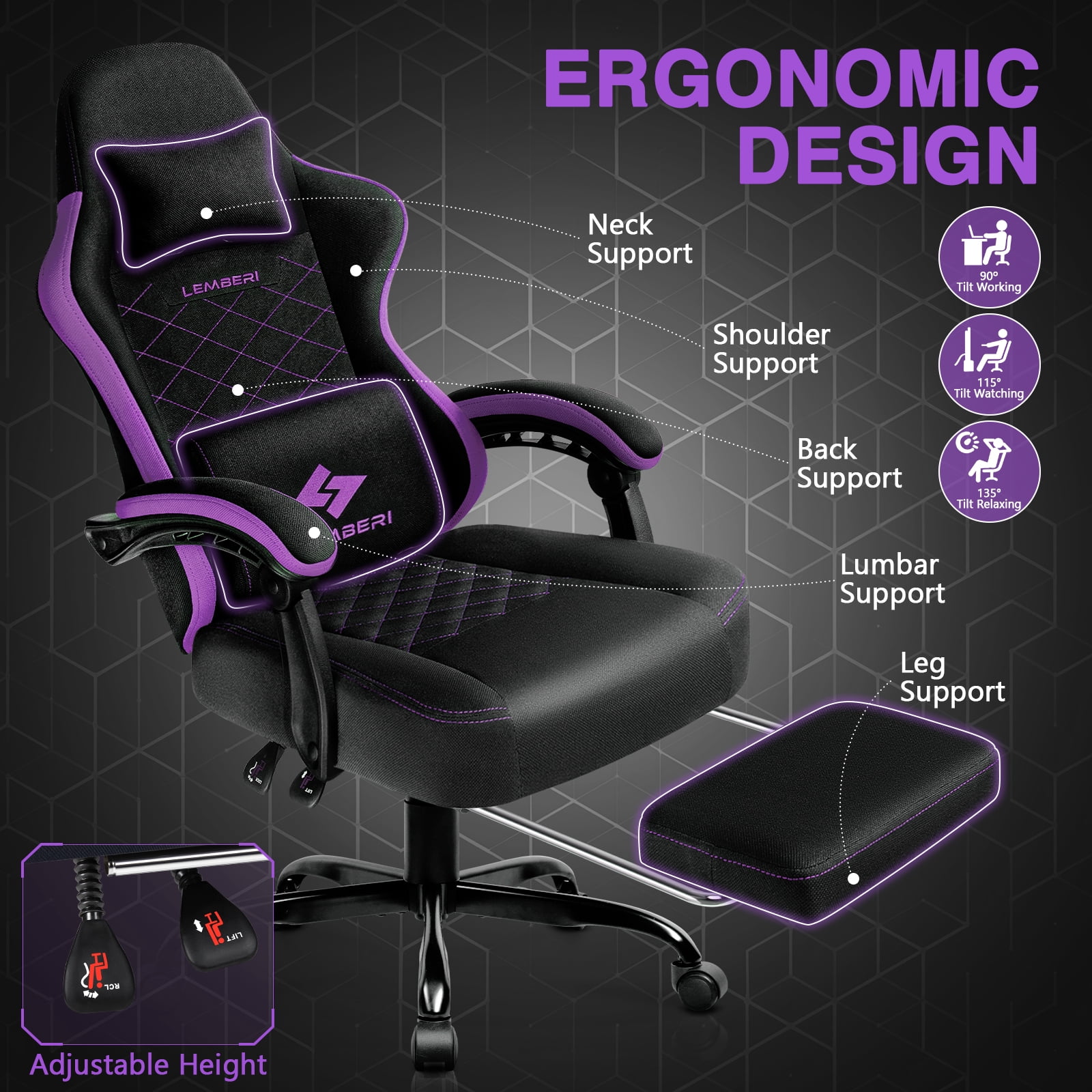 Waleaf Video Game Chairs with footrest,Gamer Chair for Adults,Big and Tall Chair, 400lb Capacity, Racing Style Computer Chair with Ergonomic Lumbar Support, Gaming Chairs for Teens