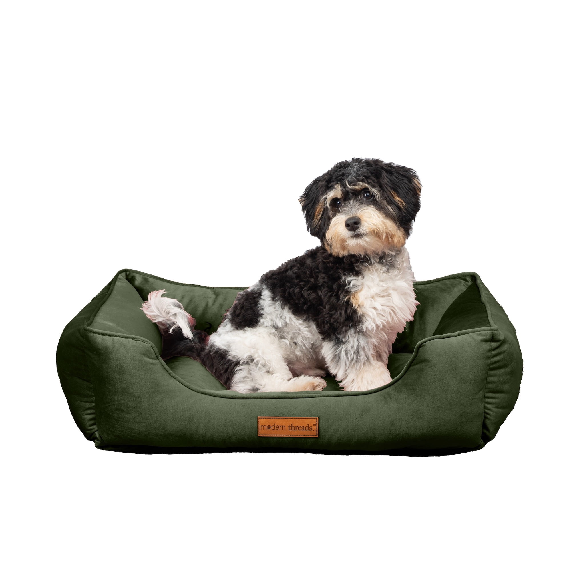 Modern Threads Medium Luxury Velvet Tufted-Style Dog Bed, Forest Green