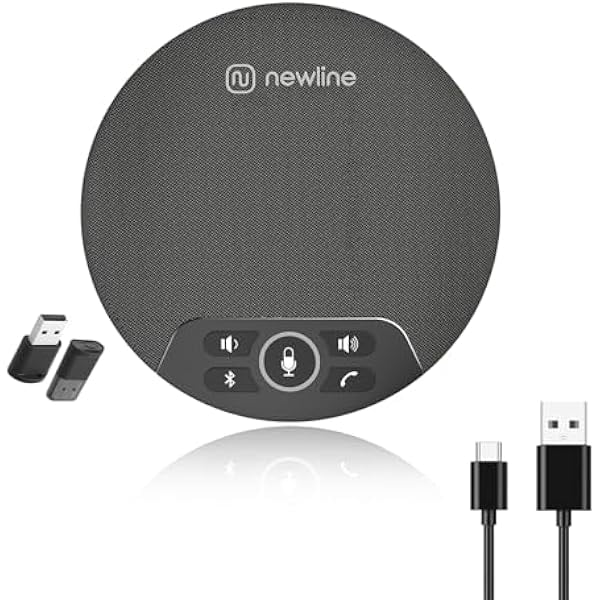 wonima11 USB Conference Microphone Speaker with Dongle, Bluetooth Speakerphone, 360° Voice Pickup, 4 Mics, Portable USB Speakerphone w/Noise Reduction for Home Office, Meeting Teams, Zoom, NewPie 30