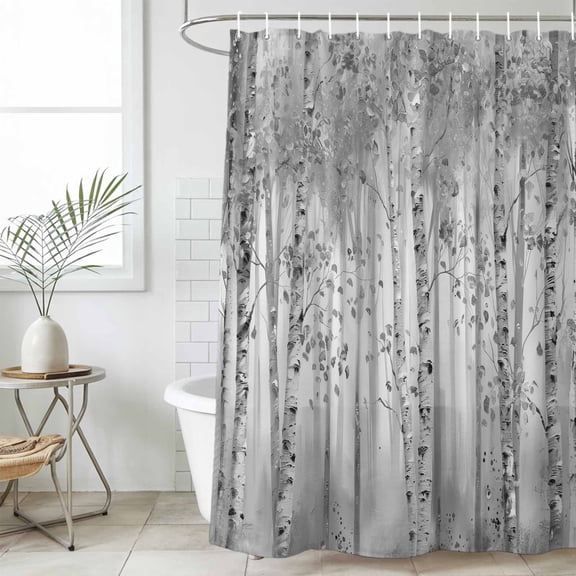 Gray Grey Forest Waterproof Fabric Shower Curtain,Grey Modern Art Oil Painting Waterproof Fabric Shower Curtain for Bathroom Curtains Bathtubs Hotel Shower Curtains with 12 Hooks Standard 72x72