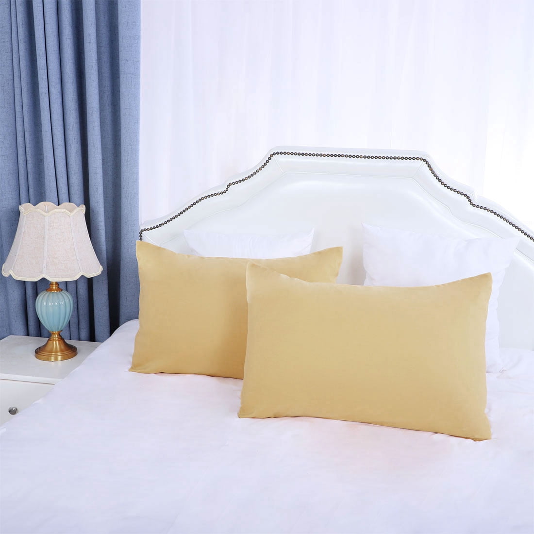 Unique Bargains 2 Packs 1800  Brushed Pillowcase Zippered, Travel, Yellow