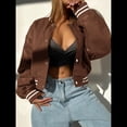 thumbnail image 4 of Chaqueta de Corta con Botones y Larga con Cuello Alto para Mujer, Estilo Motero Informal, para Otoño. Marrón Oscuro XXL, 4 of 5