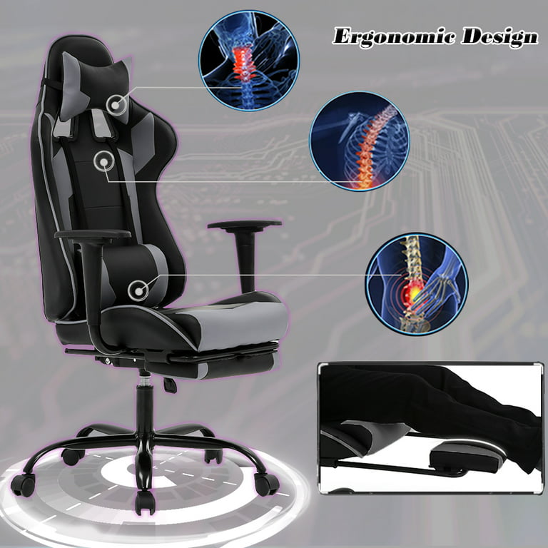 BestOffice Adjustable Reclining Ergonomic Faux Leather Swiveling PC &  Racing Game Chair in Red/Yellow/Black