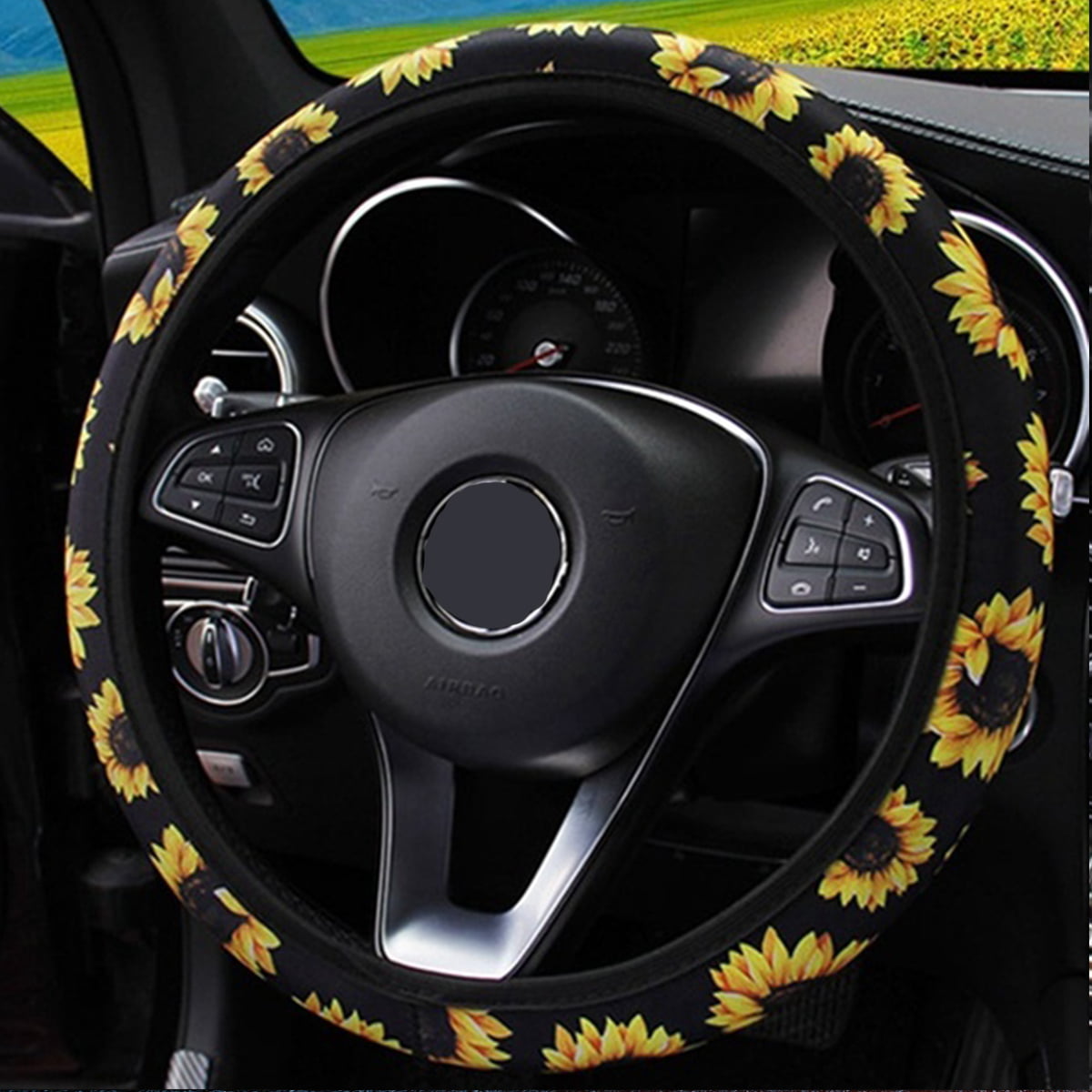 Sunflower Steering Wheel Cover Universal Fit 15 inch Car Wheel Protector with Elastic Stretch for Women Girls 