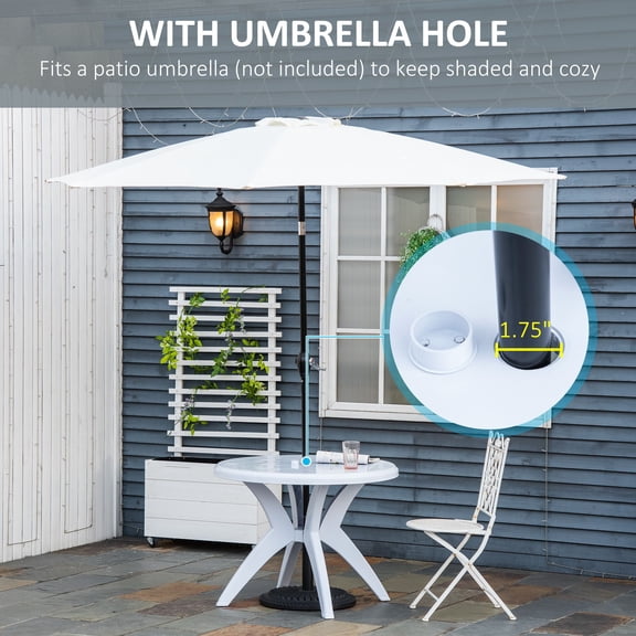 Round Patio Dining Table 36 Inch Outdoor Bistro Table with Umbrella Hole Lightweight Polypropylene Table for Garden Lawn Backyard Poolside White