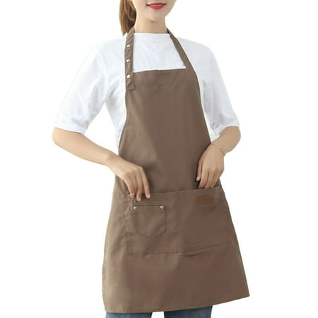 

Kitchen Apron Canvas Waterproof Protective Cover Simple Housework Aprons Working Clothing With Pocket for Restaurant Coffee Shop Dark khaki