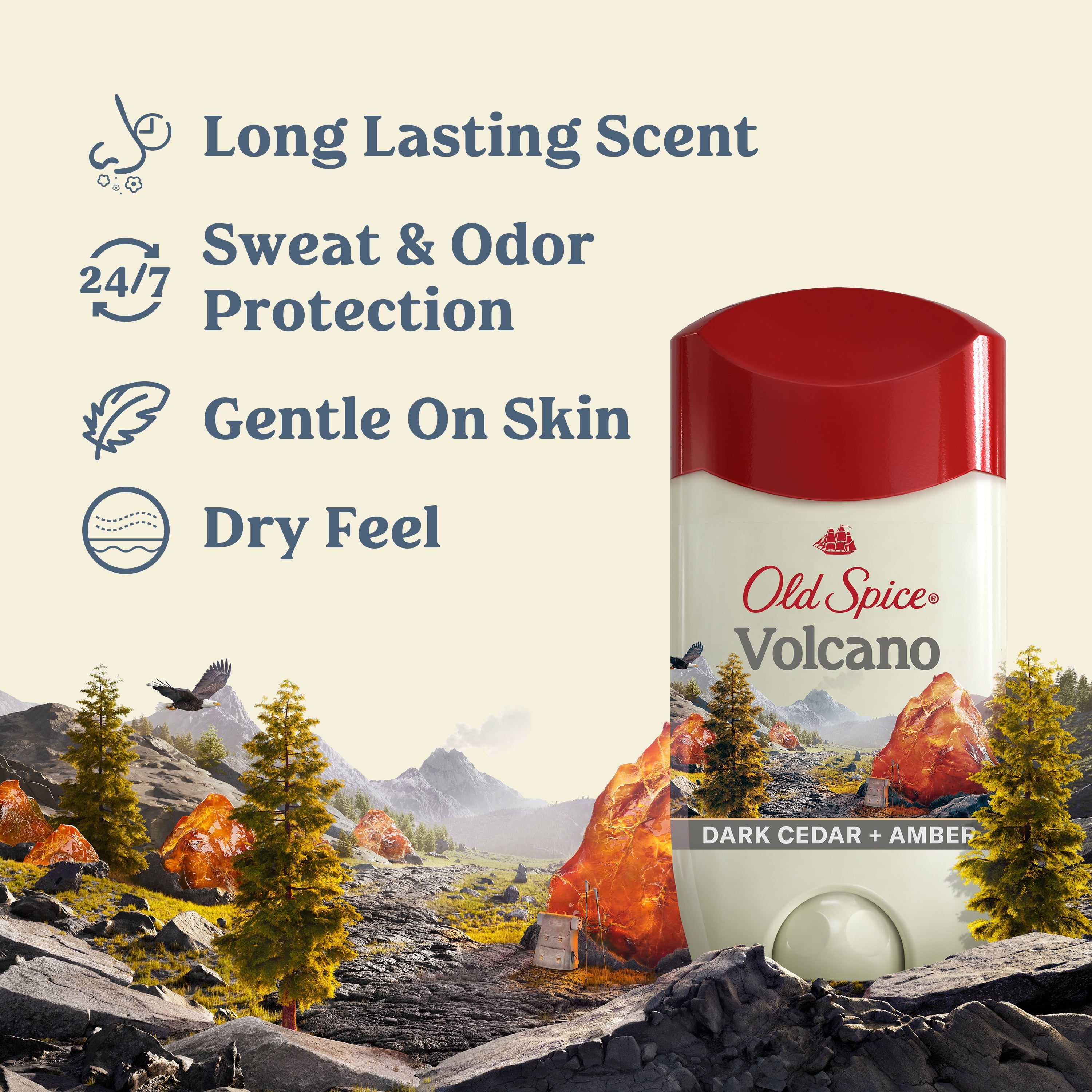 (3 pack) Old Spice Antiperspirant Deodorant for Men, Invisible Solid Stick, Volcano with Charcoal, 2.6 oz