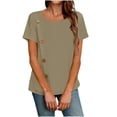 thumbnail image 3 of Womens Cotton Linen Summer Tops, Short Sleeve Shirts for Women Casual Lightweight Loose Fit Crewneck T-Shirts with Buttons, 3 of 6