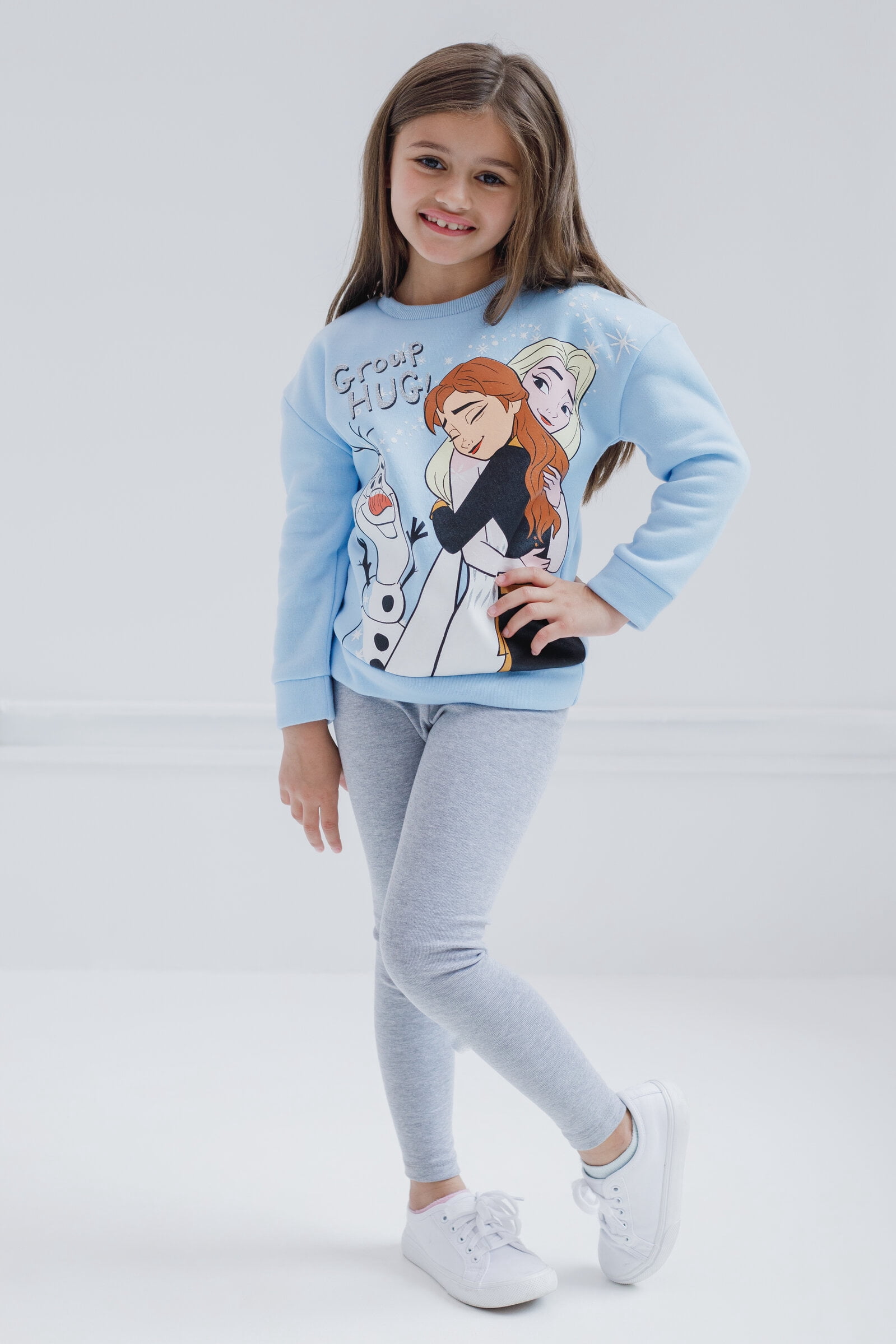 Disney Frozen Elsa Princess Anna Olaf Toddler Girls Pullover Fleece Sweatshirt and Leggings Outfit Set Toddler to Little Kid