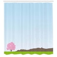 thumbnail image 2 of Landscape Shower Curtain, Pattern of Floating Cherry Blossoms Tree Open Pastel Sky Scene, Fabric Bathroom Set with Hooks, 69W X 75L Inches Long, Taupe Green Pink and Blue, by Ambesonne, 2 of 2