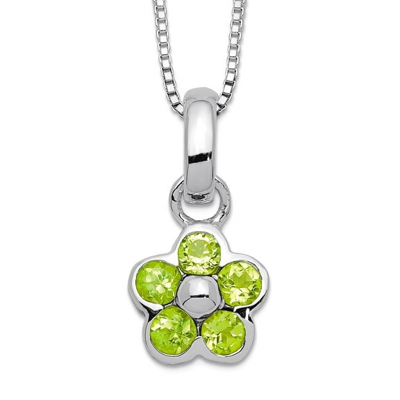 925 Sterling Silver Solid Peridot Flower Pendant With Chain 16 Inch Spring-Ring Chain Necklace for Women and Men