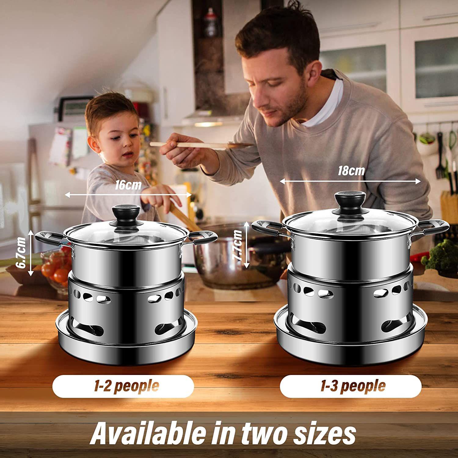 Alcohol Stove for Indoors, Portable Stainless Steel Alcohol Stove with Pot, No Electricity Stove for Indoors, Camping, Hiking - View