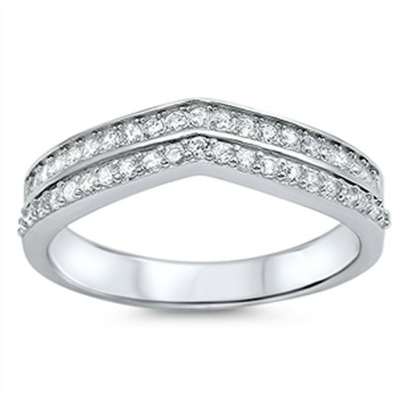 Women's White Cubic Zirconia Stackable Chevron Ring .925 Sterling Silver Band Jewelry Female Size 9