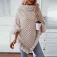 thumbnail image 5 of Rohuuque Women's Winter Poncho Cape Thermal Fleece Lined Trendy Coverup Solid Tone Knit Poncho Irregular Wrap Outerwear Beige, 5 of 8