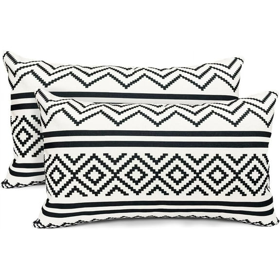 Decorative Throw Pillow Covers Set of 2 Black Pillow Covers 12x20 inch Throw Pillow Cases Linen Square Pillow Case,Farmhouse Outdoor Modern Boho Pillow Covers for Couch Sofa Living Room
