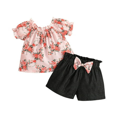 

HZEWLS Baby Girl Casual Tops Shorts Round Neck Fashion Spring Summer Children Dailywear (18-24M 100cm)