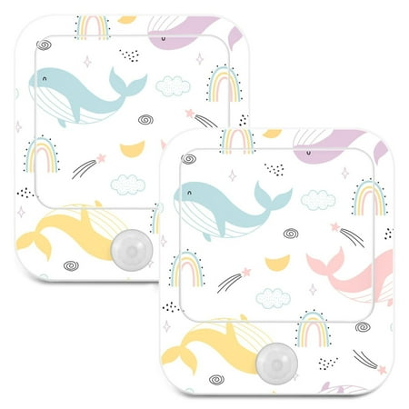 

Cartoon Rainbow and Whale LED Motion Sensor Night Light Plug into Wall 2 Pack Auto Dusk to Dawn Adjustable