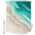 thumbnail image 2 of Abstract Beach Shower Curtains for Bathroom, Teal Green Beige Ombre Ocean Wave Coastal Sand Washable Fabric Shower Curtain with Hooks Waterproof Bathroom Decor Sets, 48 x 72 Inches, 2 of 9