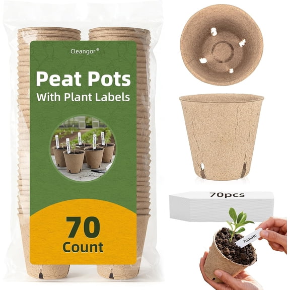70Pcs Biodegradable 4” Peat Pots with 70Pcs Plant Labels, Biodegradable Seed Starter Pots with Drainage Holes, Nursery Pots for Seedlings, Herbs, Vegetables, Flowers, Gardening Kit
