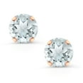 thumbnail image 2 of Gem Stone King 10K Rose Gold Sky Blue Aquamarine Stud Earrings for Women Men (0.80 Cttw, Gemstone Birthstone, Round 5MM), 2 of 4