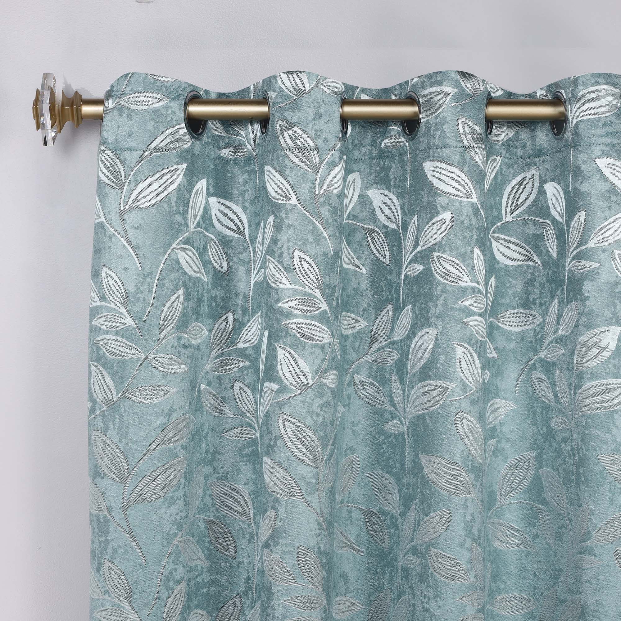 Superior Blackout Leaves Curtains Set of 2, Light Filtering Grommet Curtain Panel Set, Green Lily, 52"W x 96"L