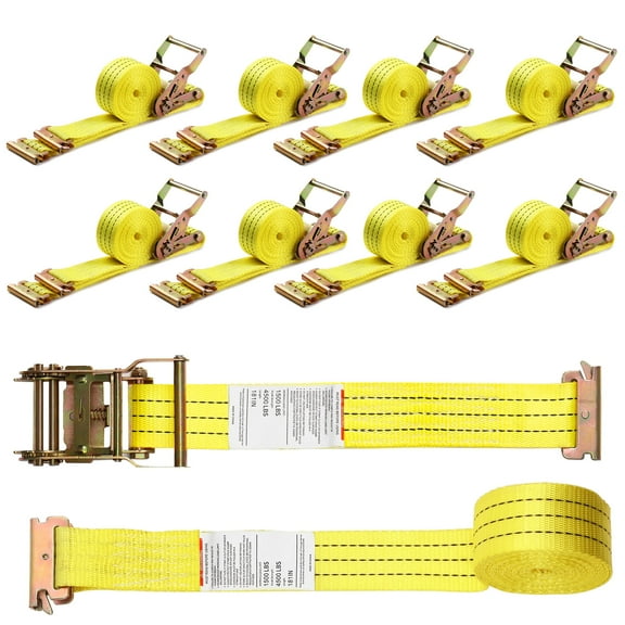 E Track Ratchet Straps 2"x15ft (8 Pack) – Heavy Duty Tie Down Straps for Car Hauler, Wheel & Tire Securement, Trailer, Truck Bed & Cargo, Fits E-Track Rail System