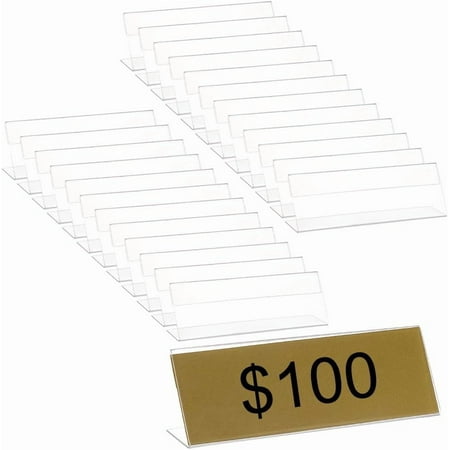 22PCS Transparent Acrylic Sign Display Holder with Protective Film 5.9x1.9x1.4inch L Shape Name Card Tag Label Stands for Weddings Buffet Birthday Parties and Retail for making