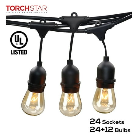 Small Patio Lighting Ideas TORCHSTAR 50ft 24 Sockets Outdoor Commercial String Lights, String Lights for Patio, Garden, Party, 36 Bulbs Included ()