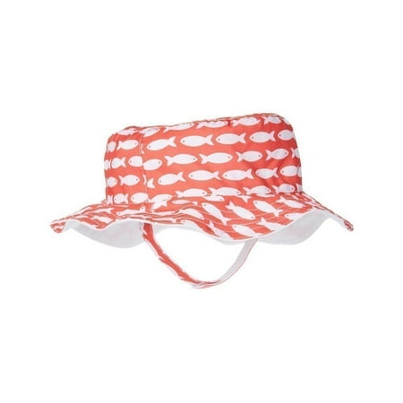 Rei Sun Hat - Azul Girls Red Fish Line Allover Print Trendy Reversible Sun Hat