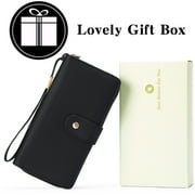 GAEKEAO Wallet for Women Clutch RFID Blocking Leather Wristlet Purse Large Capacity Credit Card Holder with Grip Hand Strap