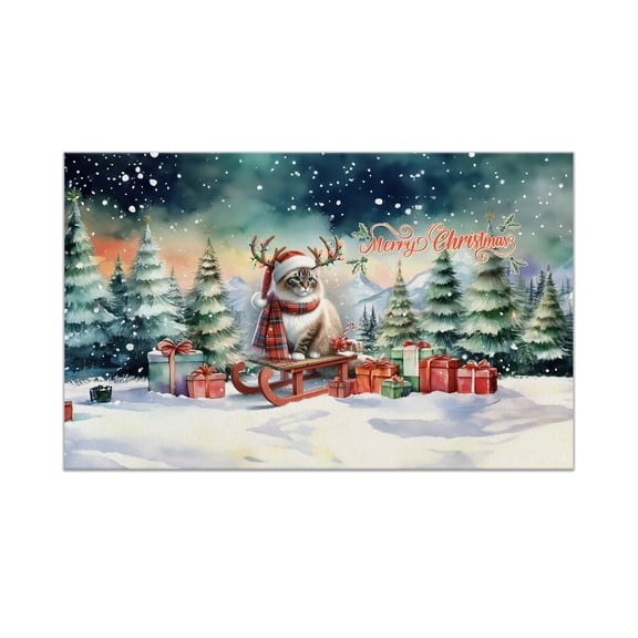 Merry Christmas Santa Reindeer Antlers Ragdoll Sleigh Xmas Winter Holiday Doormat Cat Lover Kitten Owner Gifts Idea Indoor Outdoor Welcome Mat - 00023