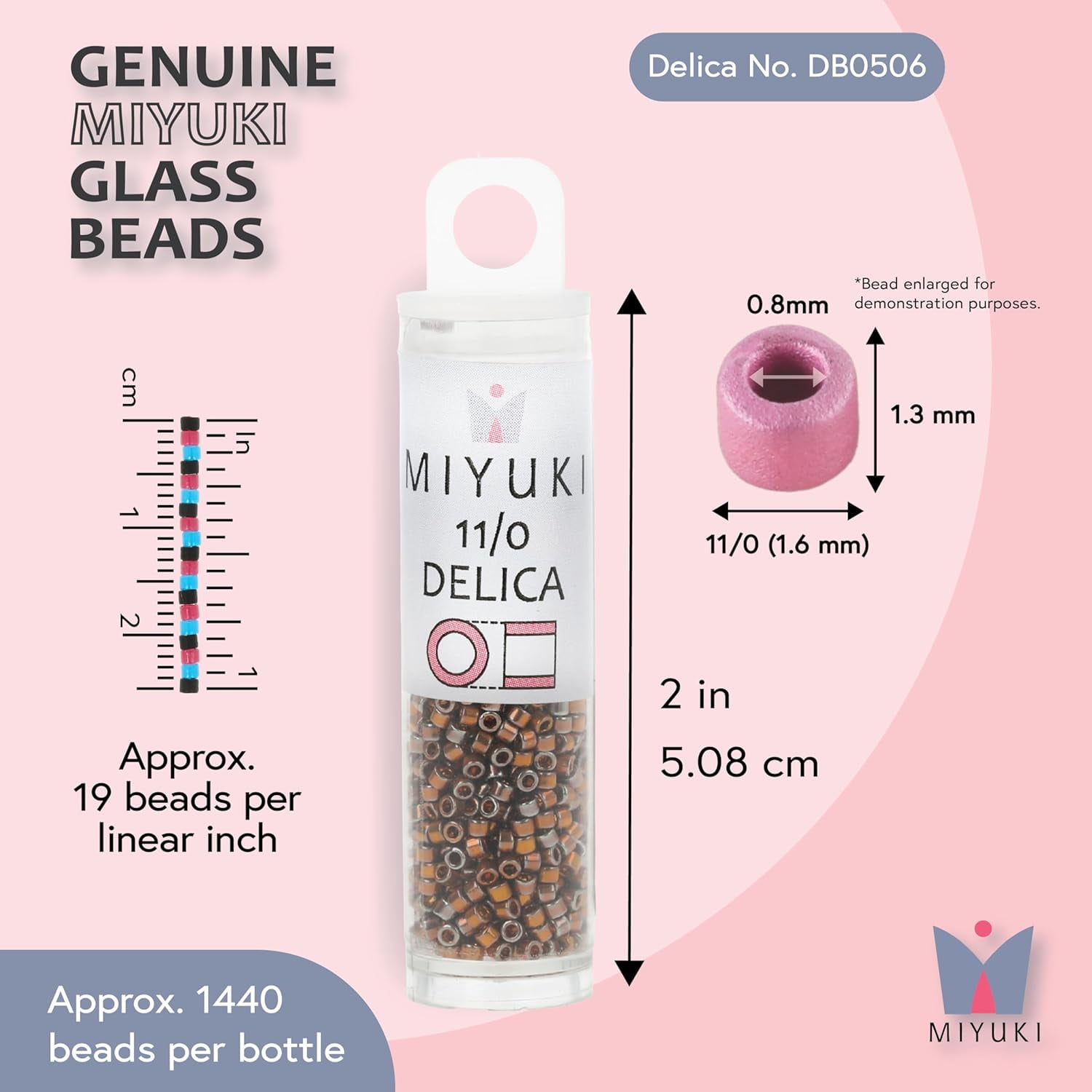 Miyuki Delica Seed Beads – Size 11/0 (1.6 mm), DB0506, Dark Red Gold AB, 7.2 g, Approx. 1440 Beads